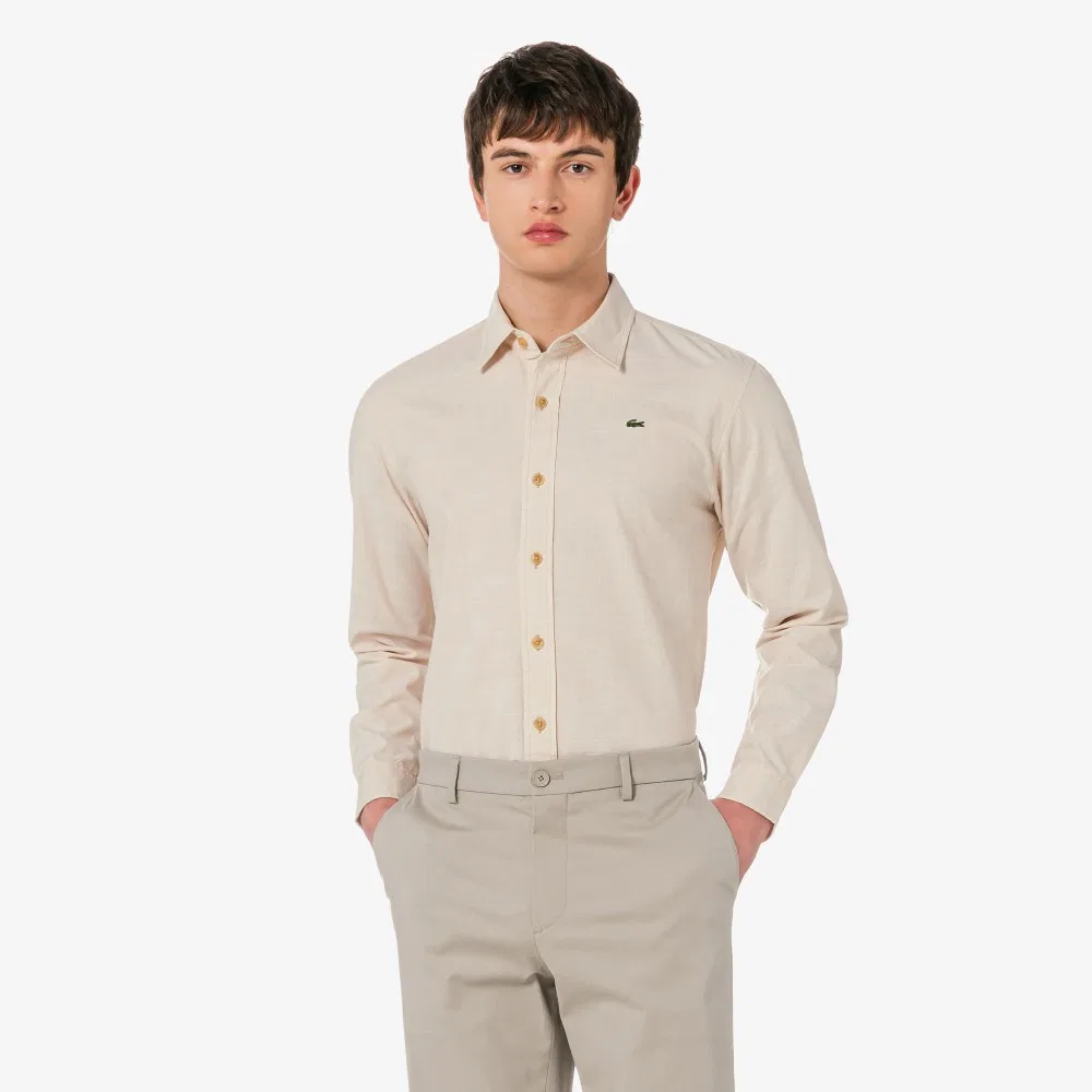Мужская бежевая рубашка из шамбре от Lacoste