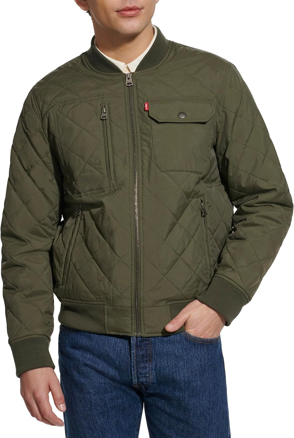 

Мужская куртка-бомбер Levi's с ромбовидной стежкой, Olive Dry Touch Nylon