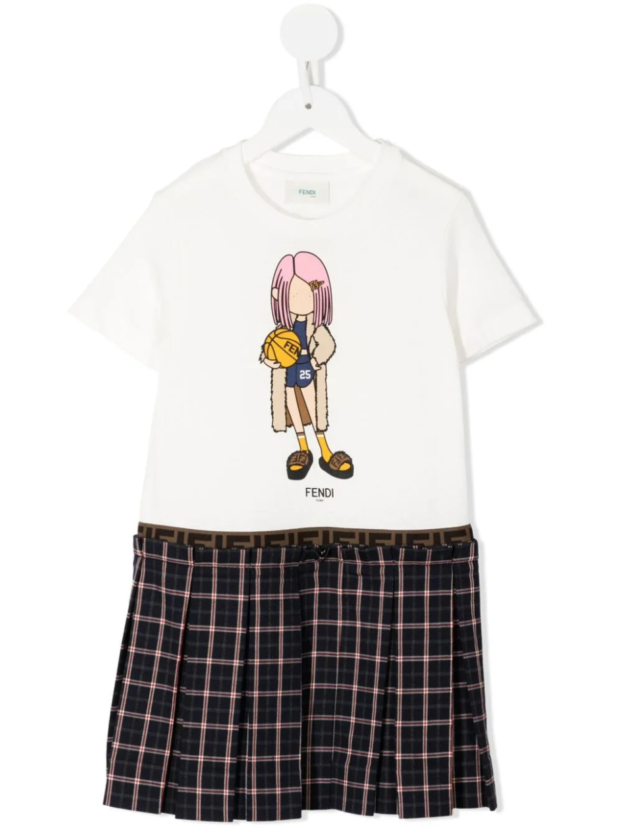 

Клетчатое платье с принтом Fendi Kids, белый