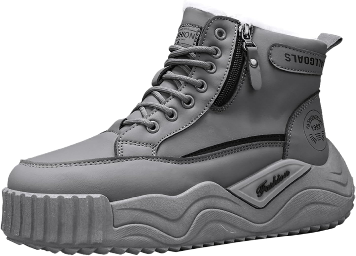 

Мужские зимние ботинки Khwfjas с флисовой подкладкой и высоким берцем: двойная застежка (шнурки молния), серый