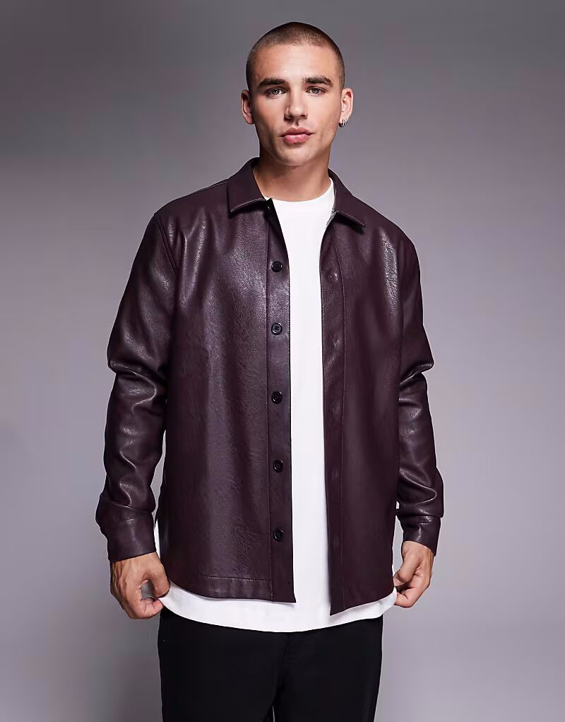 

Рубашка из искусственной кожи бордового цвета Asos Design