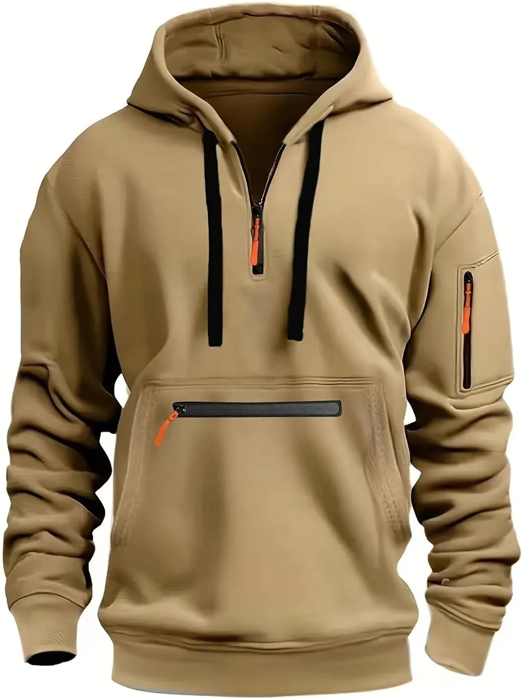 

Wankang Military Tactical Hoodie для мужчин, флисовая толстовка с капюшоном, 1/4 молнии, винтажный стиль