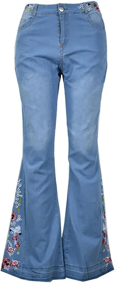 

Larmliss женские джинсы-клеш с высокой талией и вышивкой