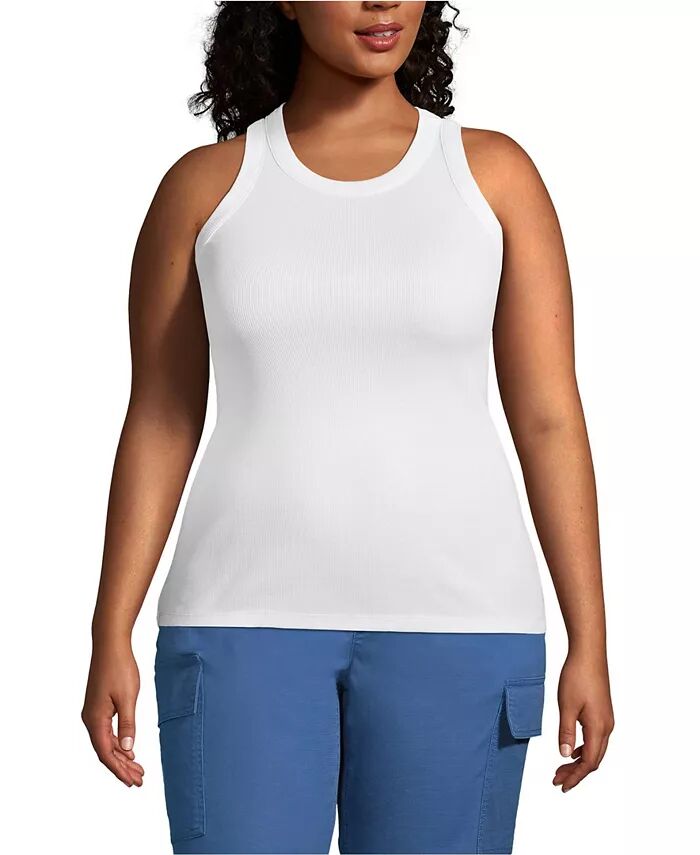 

Майка большого размера с круглым вырезом в рубчик Lands' End, белый