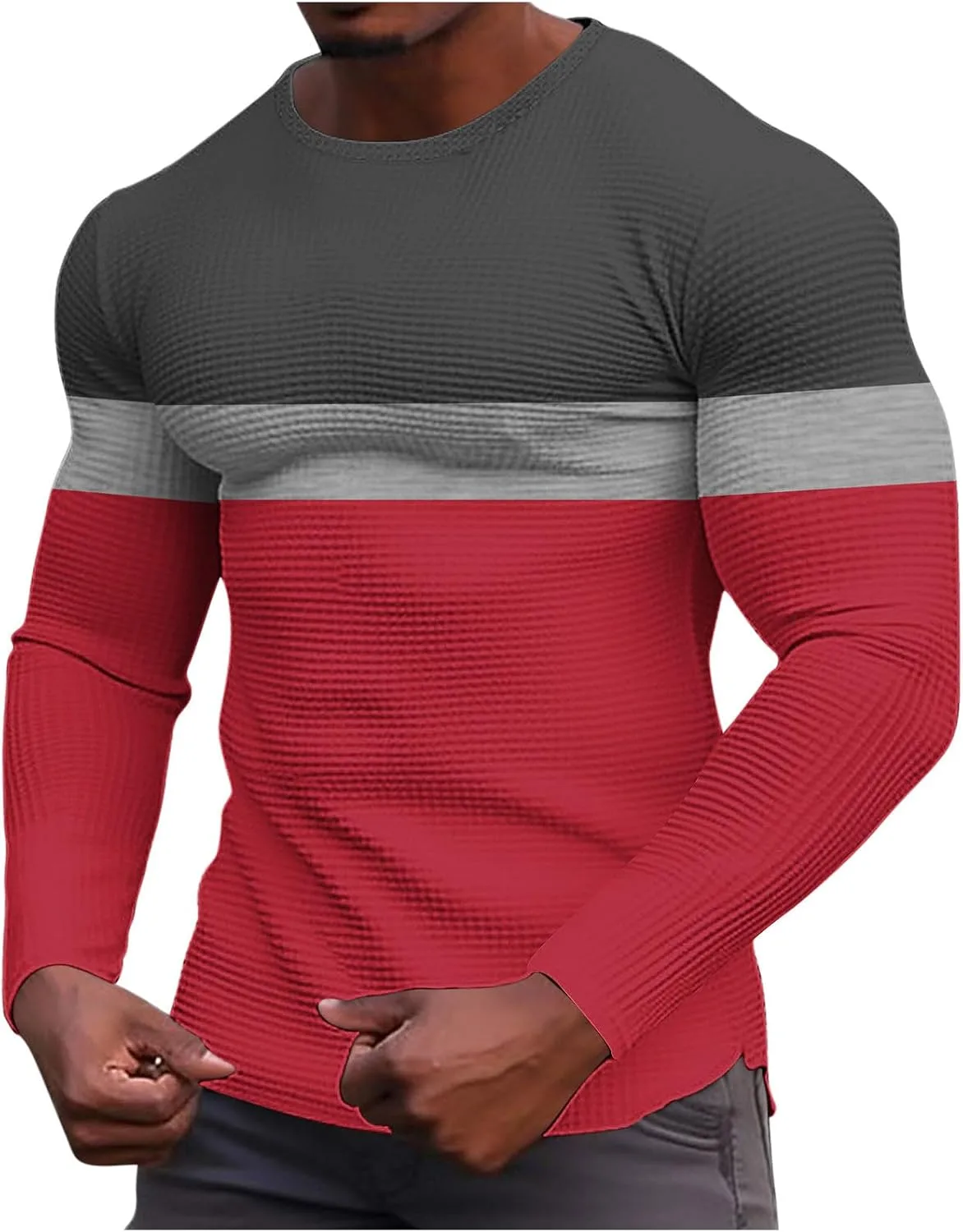 

Мужская футболка с длинным рукавом Color Block, Muscle Fit, Crewneck, легкая, быстросохнущая