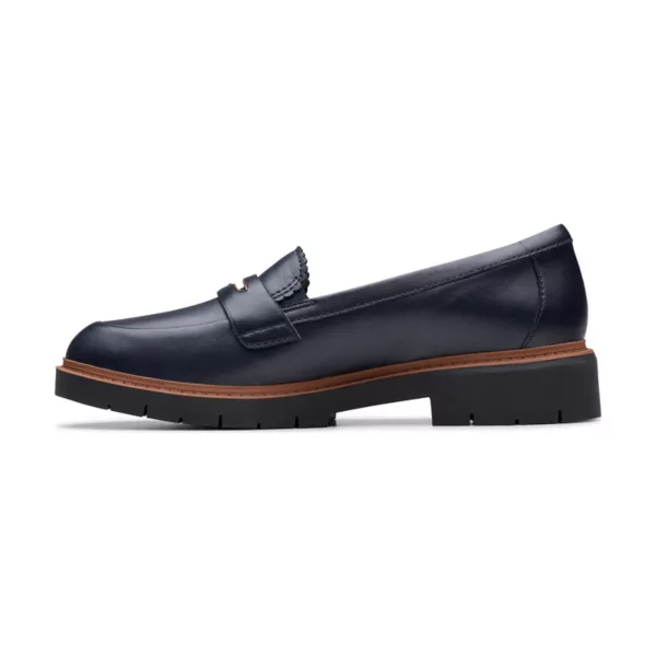 Вестлинн светящиеся женские кожаные лоферы на массивной подошве Clarks, цвет navy leather — фото 3