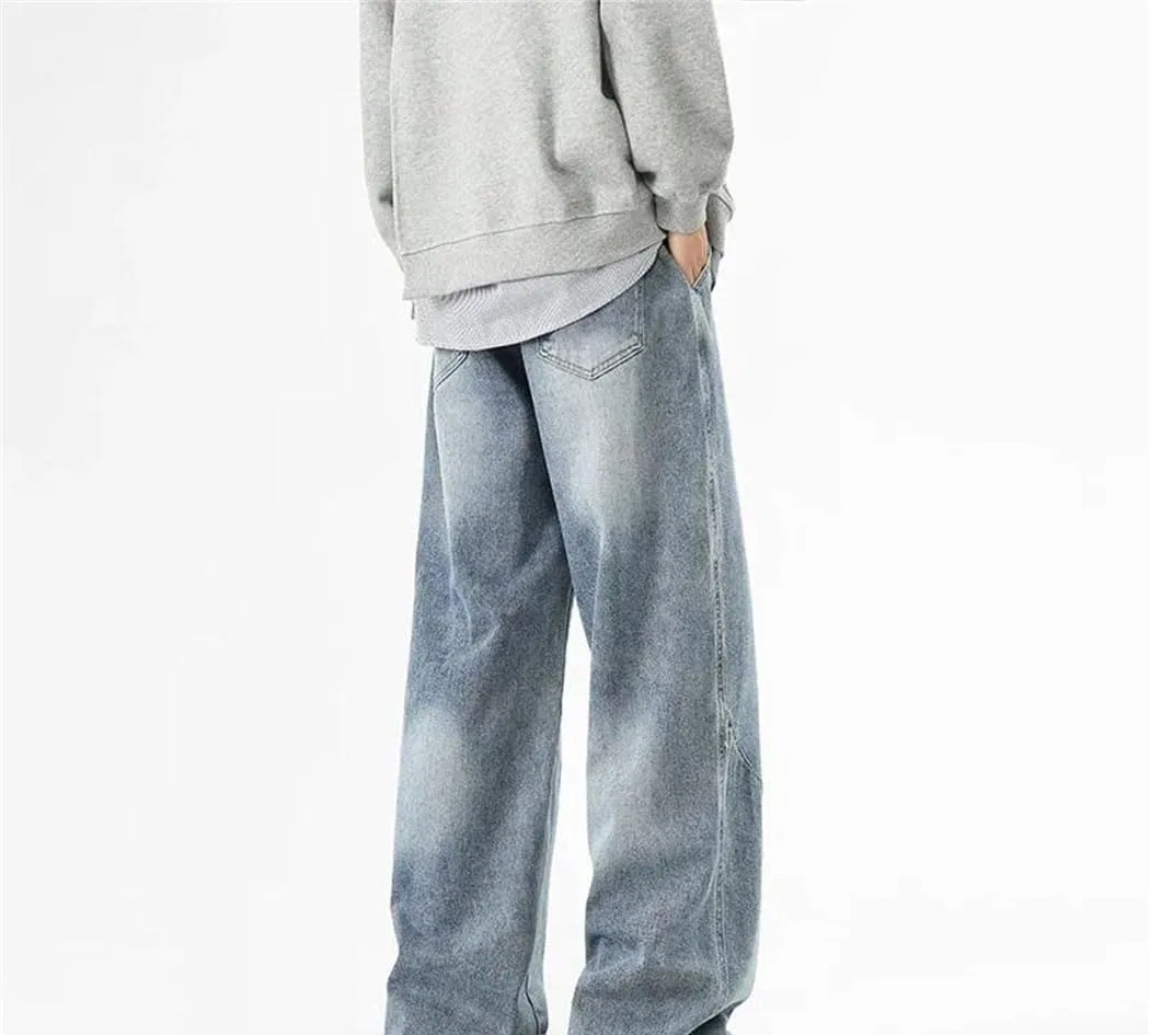 Джинсы свободные, Men‘s Loose Denim Jeans Elastic Waist Fit Wide Leg Straight Casual Trousers for Hip Hop Street Wear, 3 — фото 4