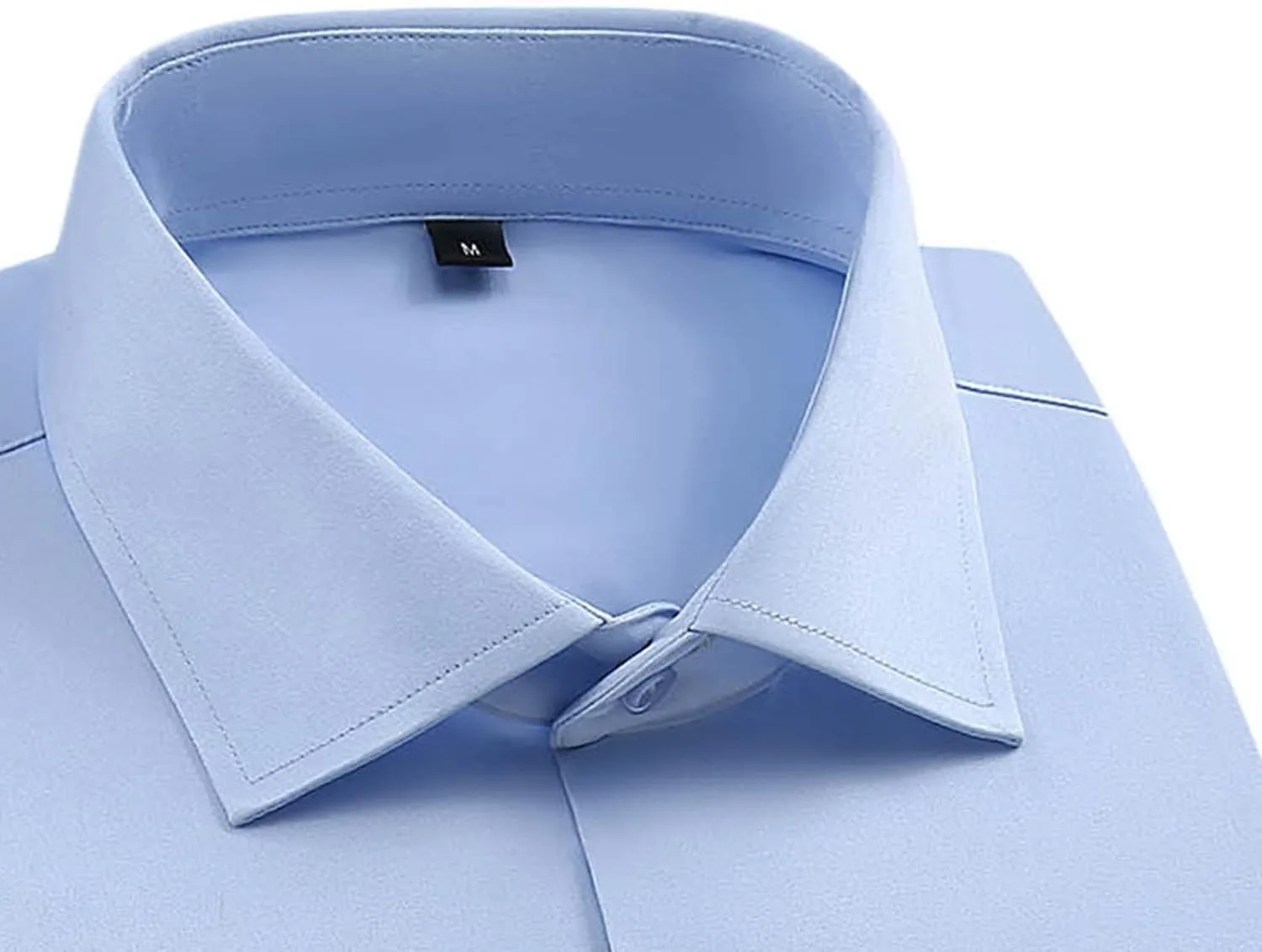 Мужская однотонная рубашка с двойными манжетами для делового стиля Casual, Slim Fit, с широким воротником и металлическими запонками Generic, светло-голубой — фото 3