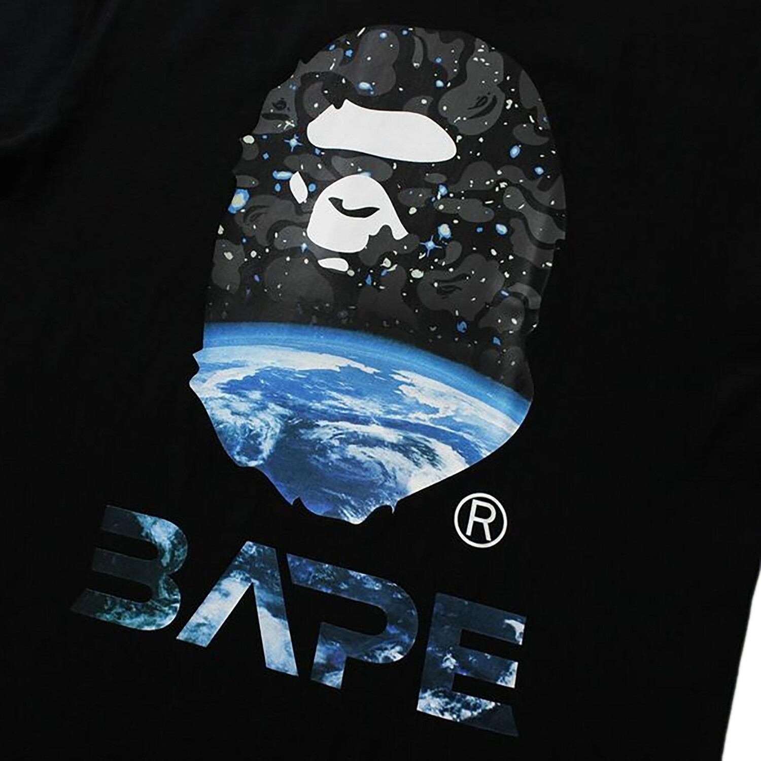 Футболка BAPE Space Camo с изображением головы обезьяны, черная — фото 2