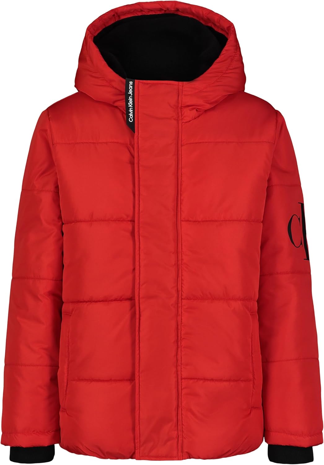 Плотная куртка Calvin Klein для мальчиков с капюшоном и флисовой подкладкой, Monologo Racing Red — фото 2