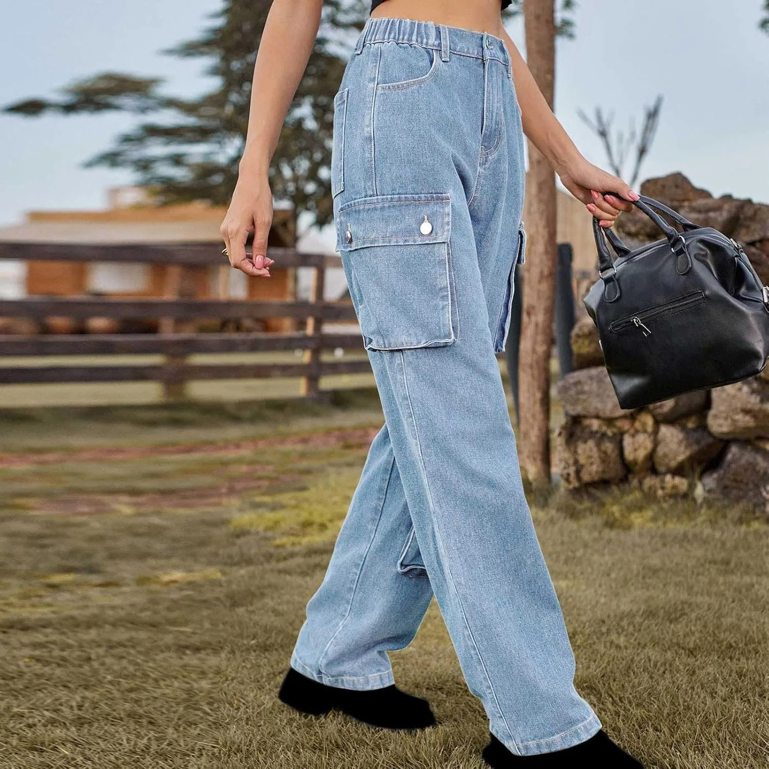 Брюки-карго для женщин Mid Waist Baggy с прямыми широкими штанинами — фото 4