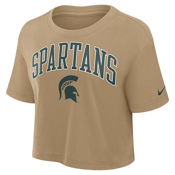 Женская укороченная футболка michigan state spartans athletic prep arch dri-fit цвета загара Nike — фото 4