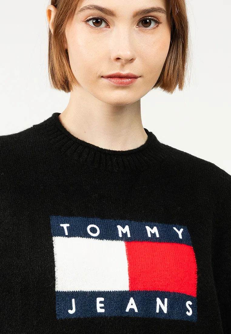 Платье-свитер мини, с флагом, Tommy Jeans Tommy Hilfiger, черный — фото 3