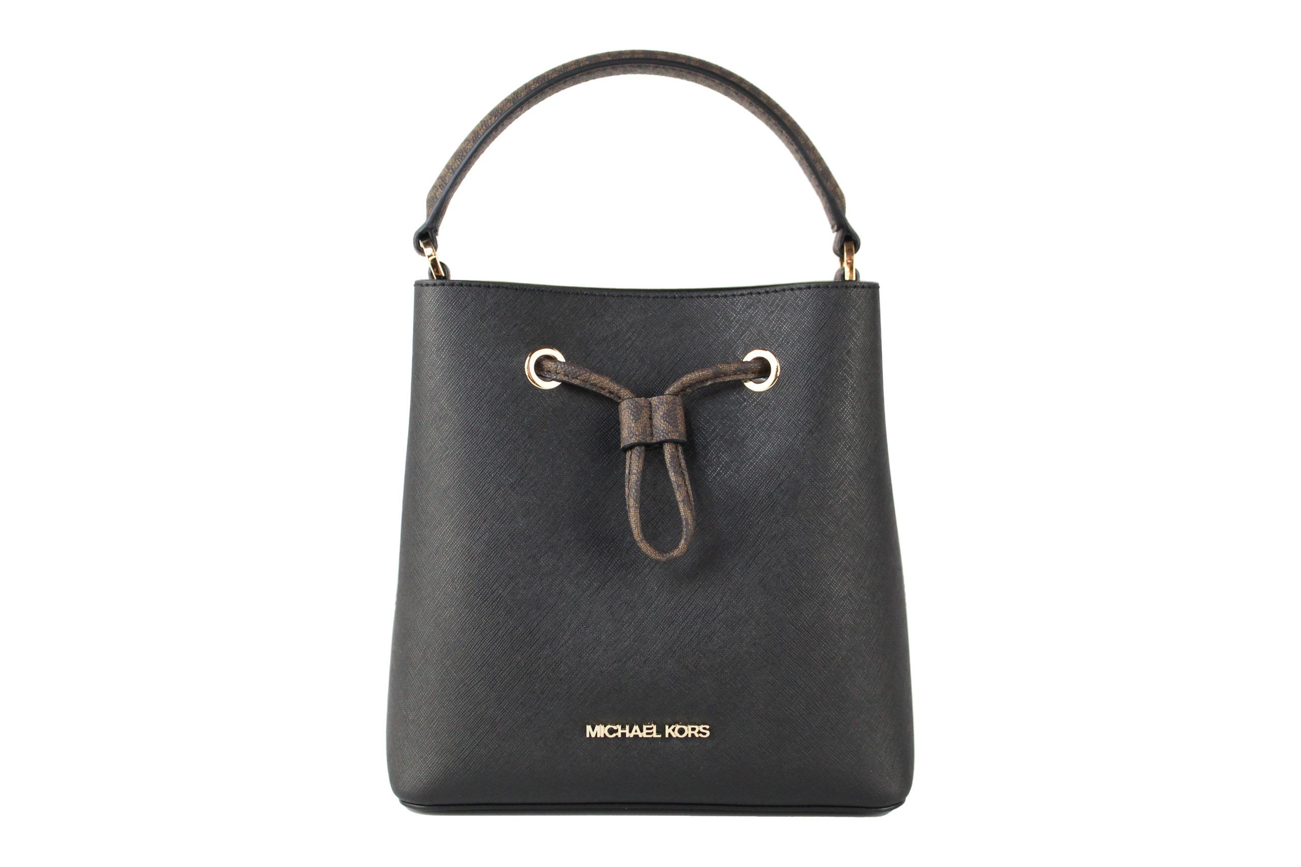 

Сумка-мессенджер Suri Medium из черной кожи с коричневой ручкой Michael Kors