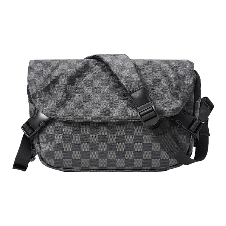 

ALNI BITTON Кожаная сумка через плечо мужская черная, Black Plaid