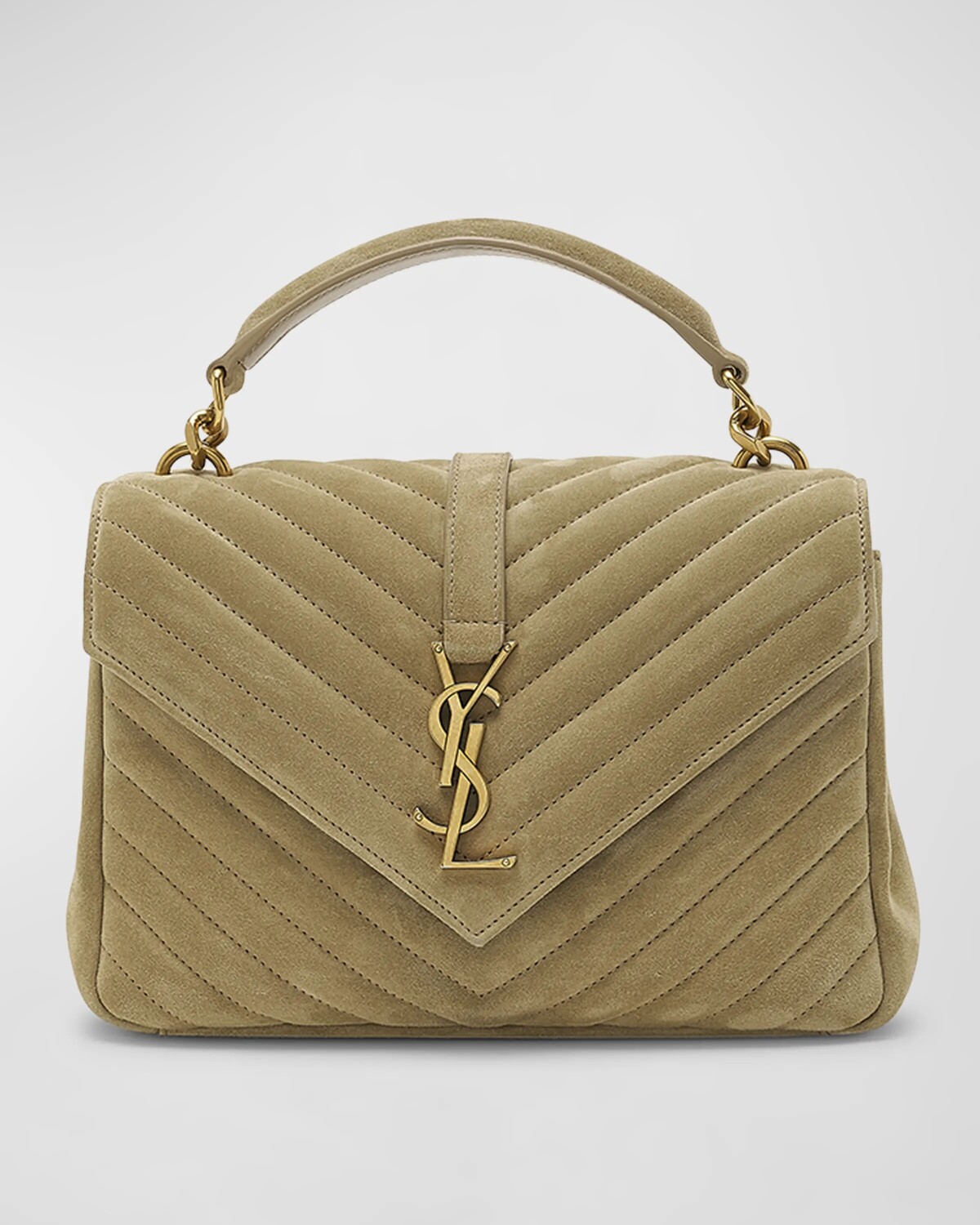 

Сумка через плечо College среднего размера с клапаном YSL из стеганой замши Saint Laurent, цвет Matt Gold