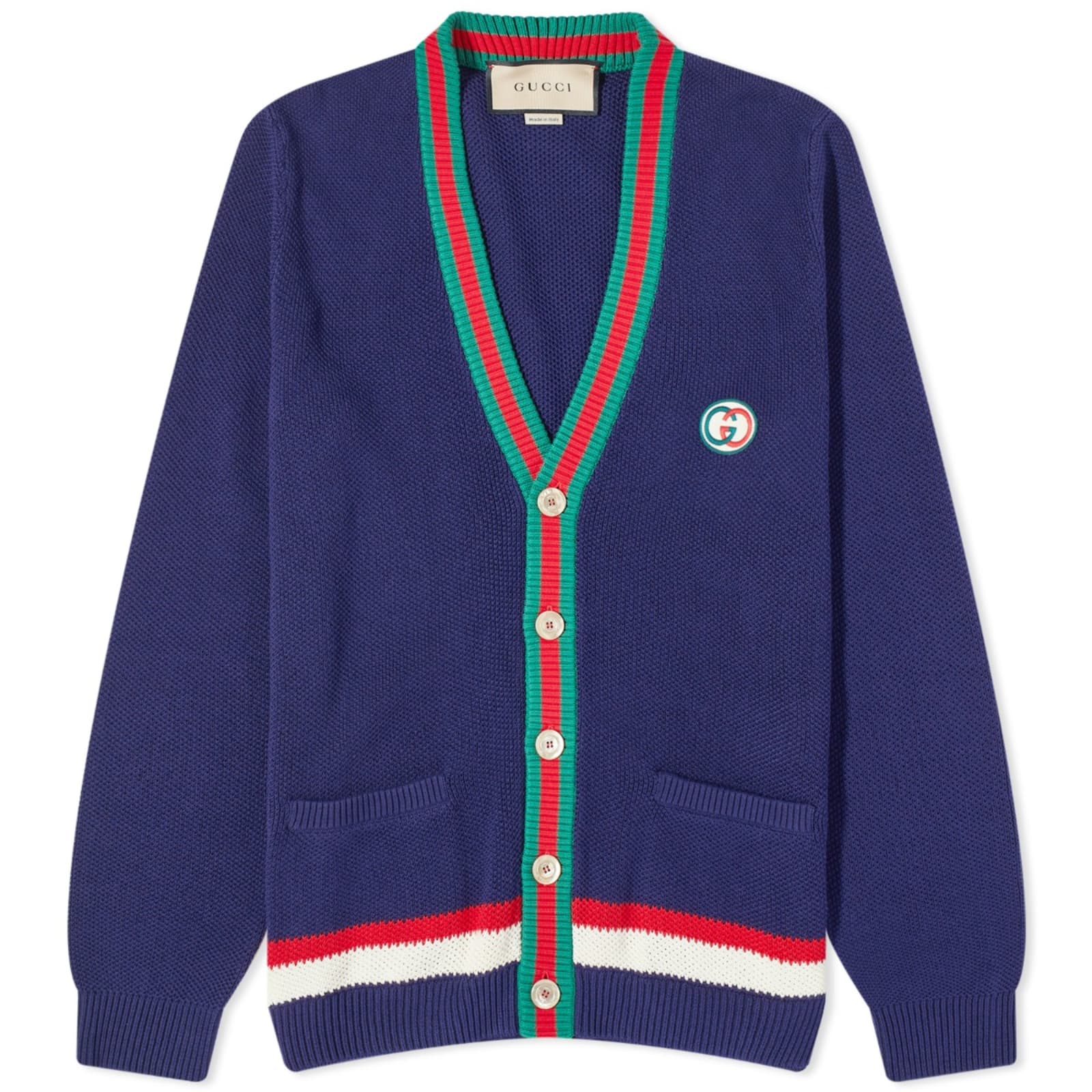 

Кардиган Gucci Gg Logo Stripe Placket, темно-синий