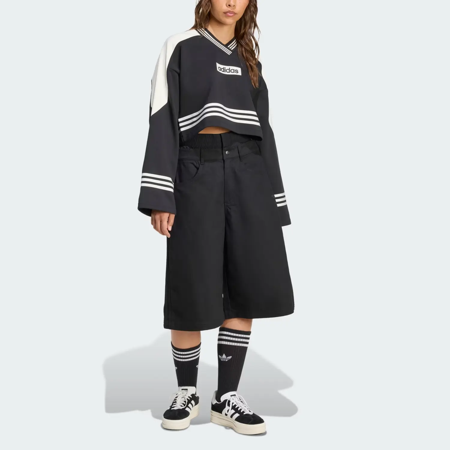 Adidas цветной укороченный свитшот Adidas Originals, черный — фото 4