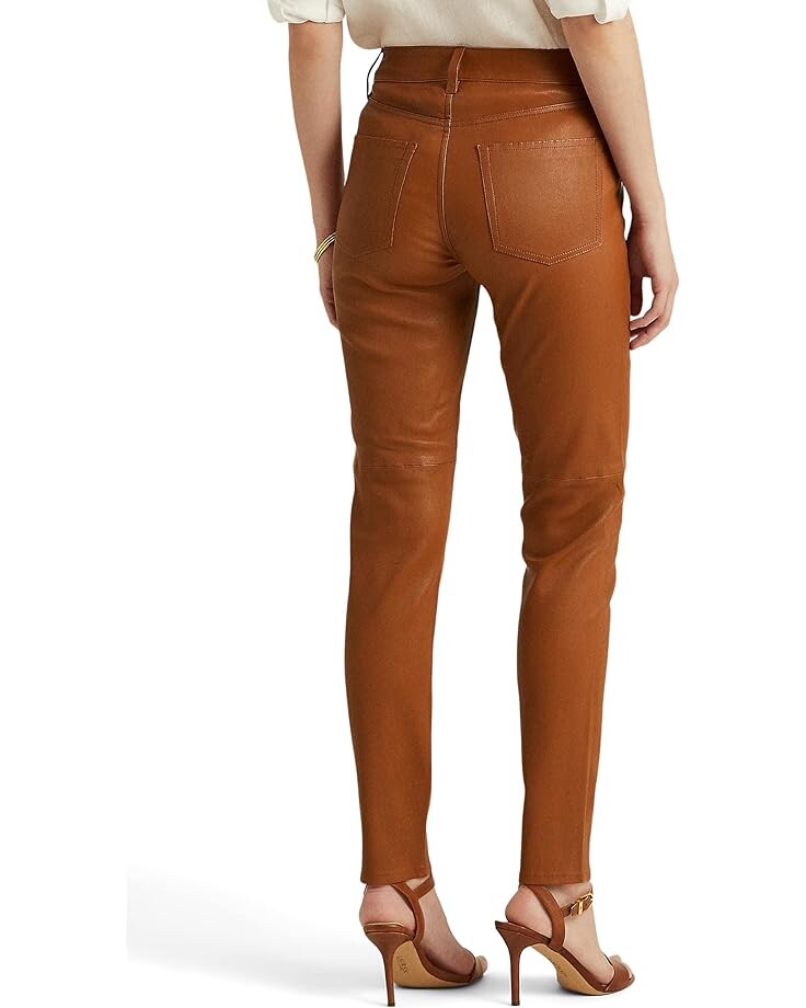 

Брюки LAUREN Ralph Lauren Nappa Leather High-Rise Skinny Ankle Pants, цвет Cuoio