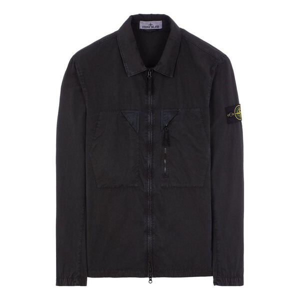 

Куртка brushed cotton canvas zip shirt jacket 'charcoal' Stone Island, черный