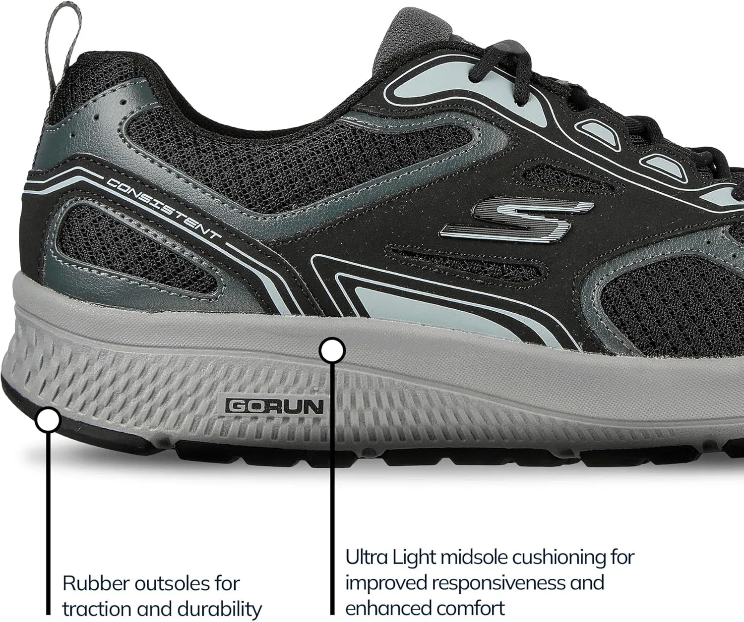 Мужские кроссовки Skechers Go Run Consistent, Black Leather Synthetic Gray Trim — фото 3