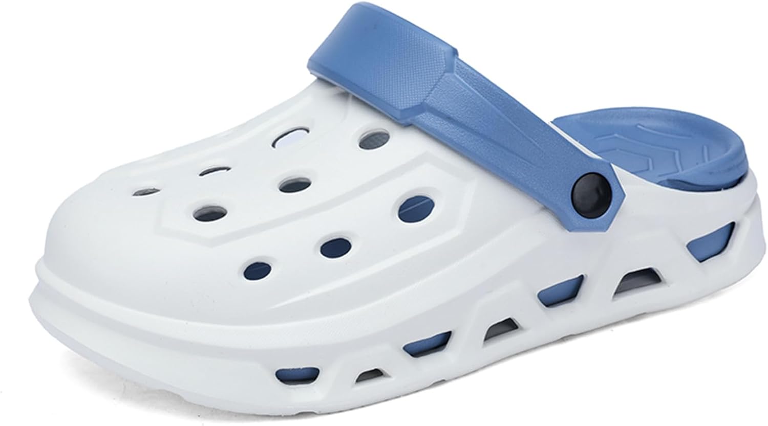 

Унисекс сабо Psieicwm на плоской подошве, из материала EVA, с круглым носком, повседневная обувь для мужчин и женщин с множеством отверстий, дышащие, для пляжа, бассейна, душа, садоводства, для улицы и дома, белый/синий
