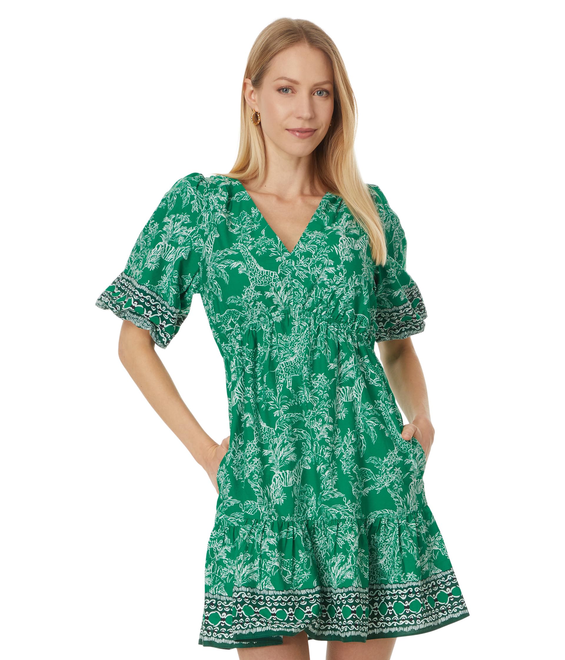 

Платье Lilly Pulitzer Kentlee Dress, Fiddle Leaf Green Safari Party Engineered Woven Dress