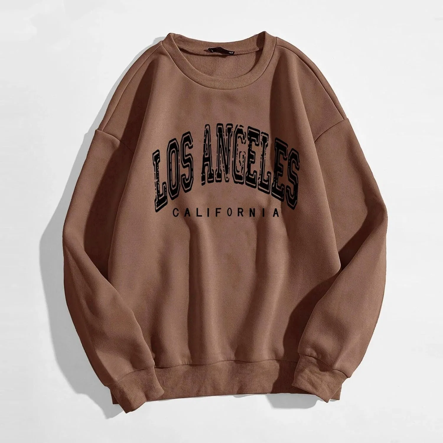 Generic Женский свитшот большого размера Los Angeles с круглым вырезом и буквенным принтом, свободного кроя, модный топ, A02-Brown — фото 2