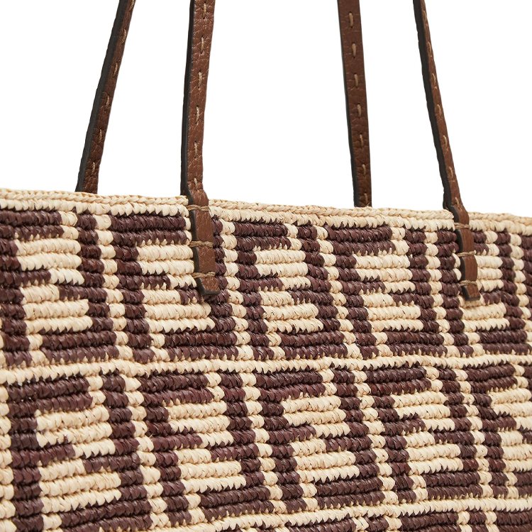 FENDI Рюкзак на плечо большой женский коричневый Roll Straw Woven With Calfskin — фото 3