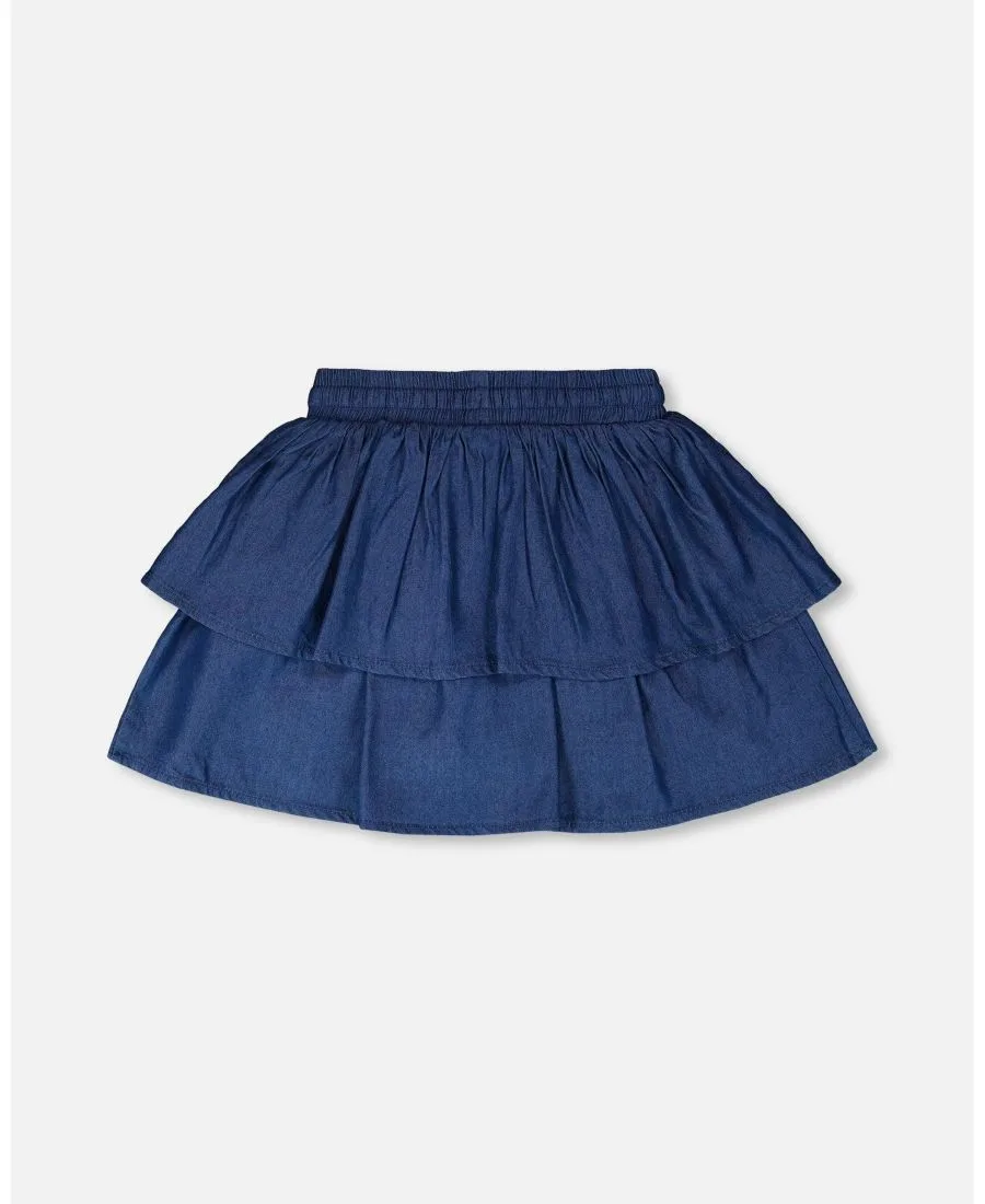 Шорты-юбка из шамбре для девочек Deux par Deux, Bleu Chambray — фото 2