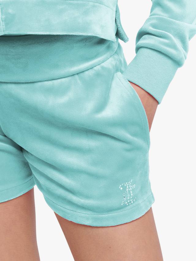Детские шорты с поясом на манжете из велюра Juicy Couture, Angel Blue — фото 4