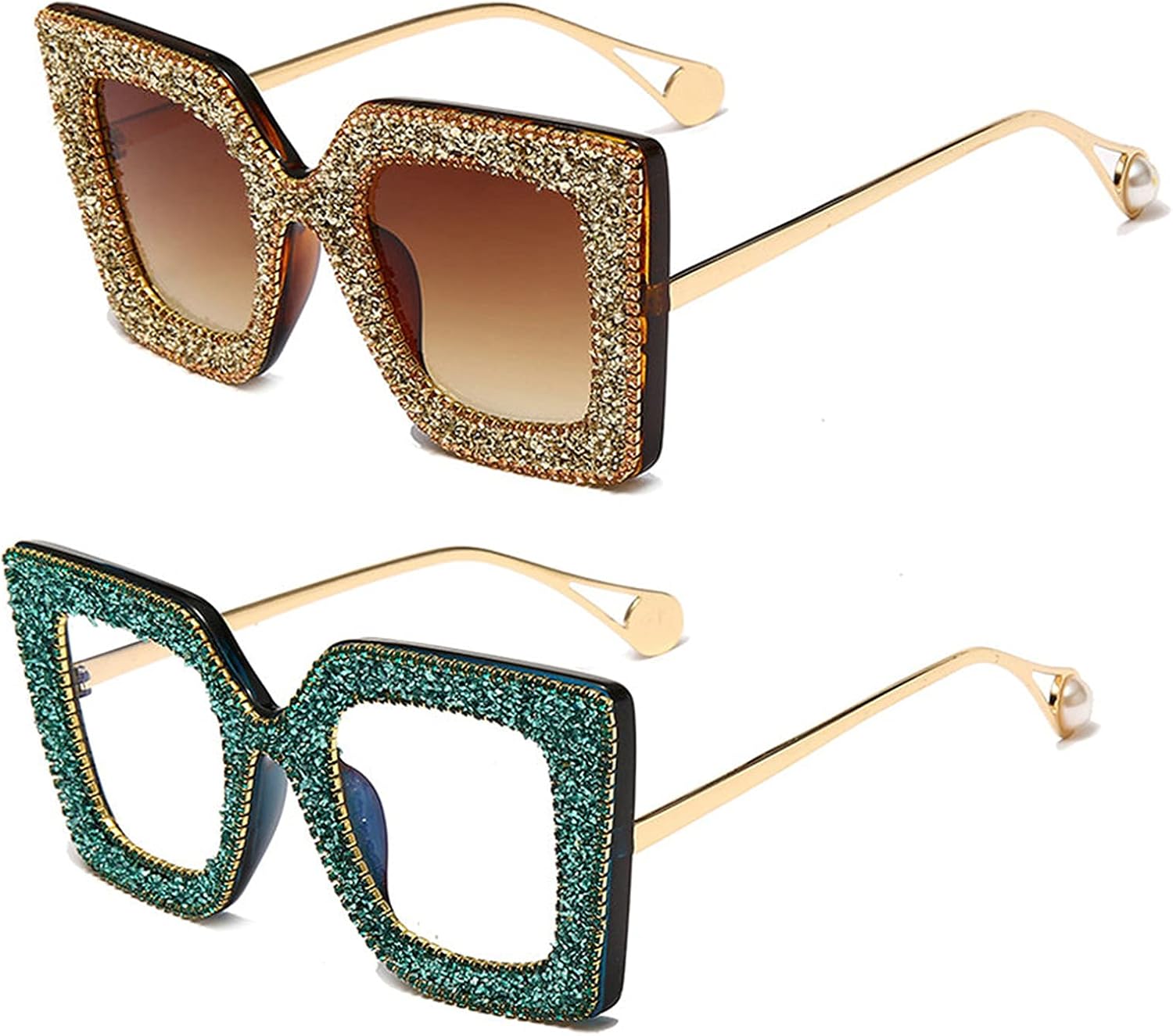 

willochra Милые сверкающие хрустальные солнцезащитные очки для женщин, квадратные солнцезащитные очки со стразами, блестящие бриллиантовые солнцезащитные очки для вечеринки, 2pack-leopard Brown&green Plian