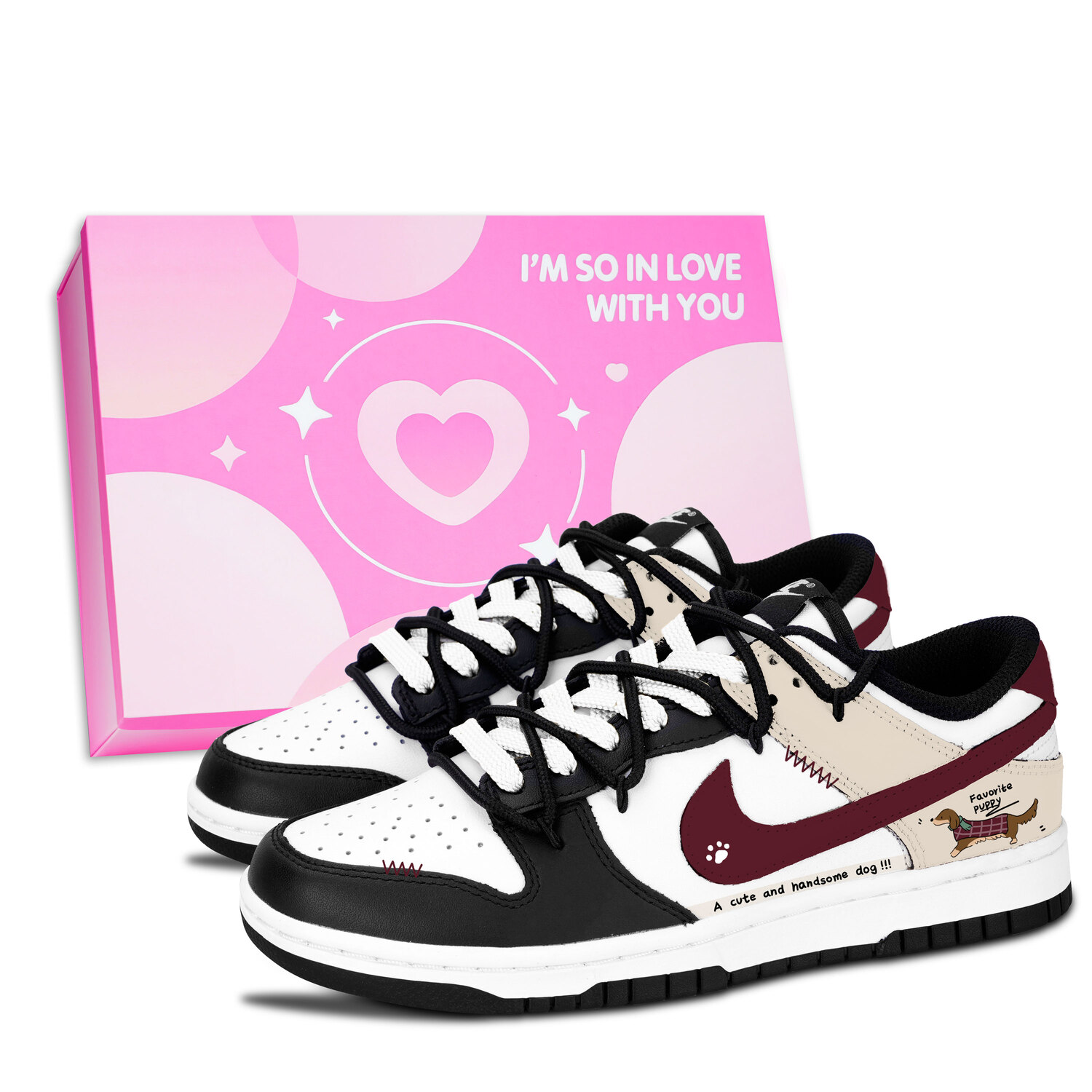 

Nike Детские низкие кроссовки для скейтбординга Dunk Black White с подвеской в виде собачьего отпечатка Нескользящая и износостойкая кожа