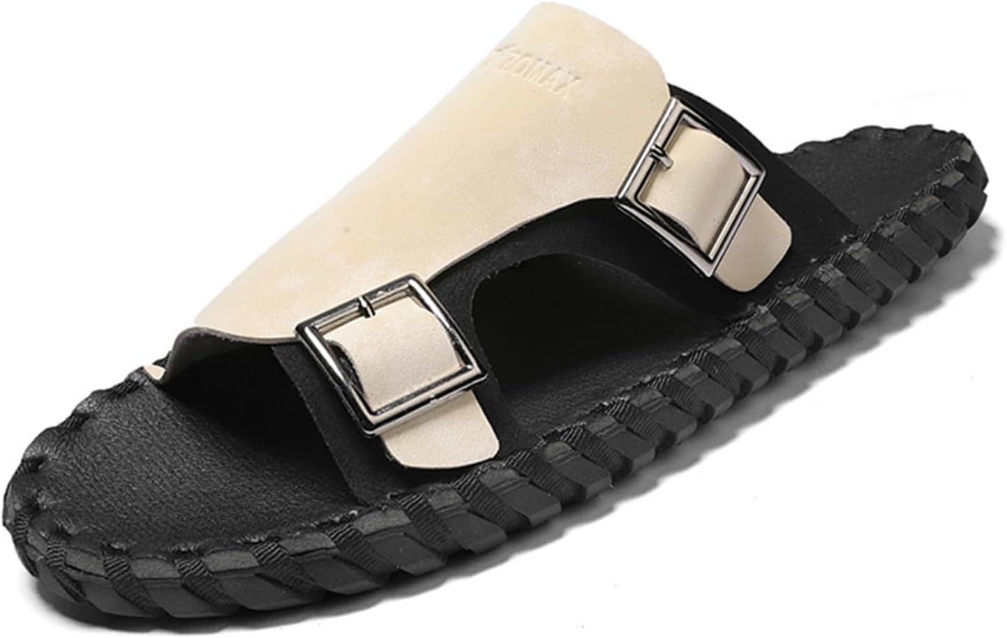 

Мужские повседневные сандалии ZLNMLD из ручной работы из кожи с плоской подошвой, с декоративной двойной пряжкой, тапочки на лето, легкие, нескользящие пляжные сандалии, черный