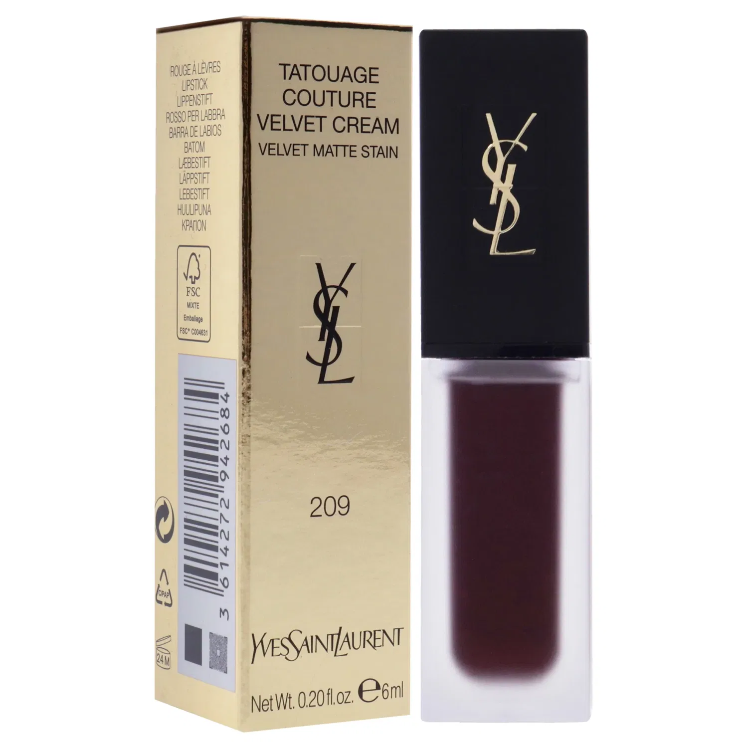 Помада Tatouage Couture Velvet Matte Cream - 209 Anti-Social Prune от Yves Saint Laurent для женщин - 0,2 унции — фото 3