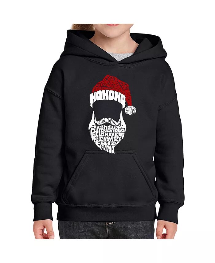 

Толстовка с капюшоном Feliz Navidad Santa Claus Word Art для девочек LA Pop Art, черный
