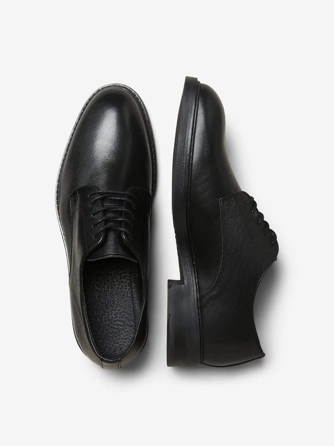 Выбранные мужские кожаные туфли-дерби HOMME SELECTED HOMME, Black — фото 4