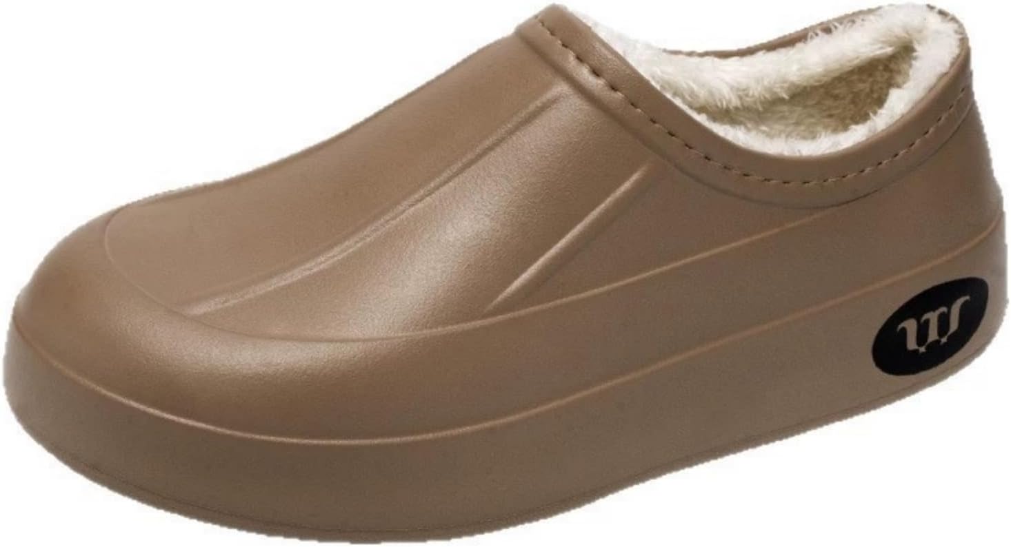 

Женские и мужские кухонные туфли с меховой подкладкой, противоскользящие, масло- и водоотталкивающие, сабо для повара с резиновой подошвой против скольжения, унисекс, удобные легкие зимние теплые мюли для дома и улицы Lghlmcl, Coffee