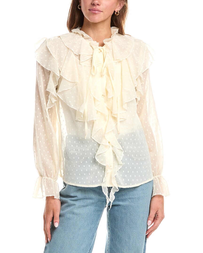 

REVERIEE Блузка с кружевными вставками и рюшами, бежевый