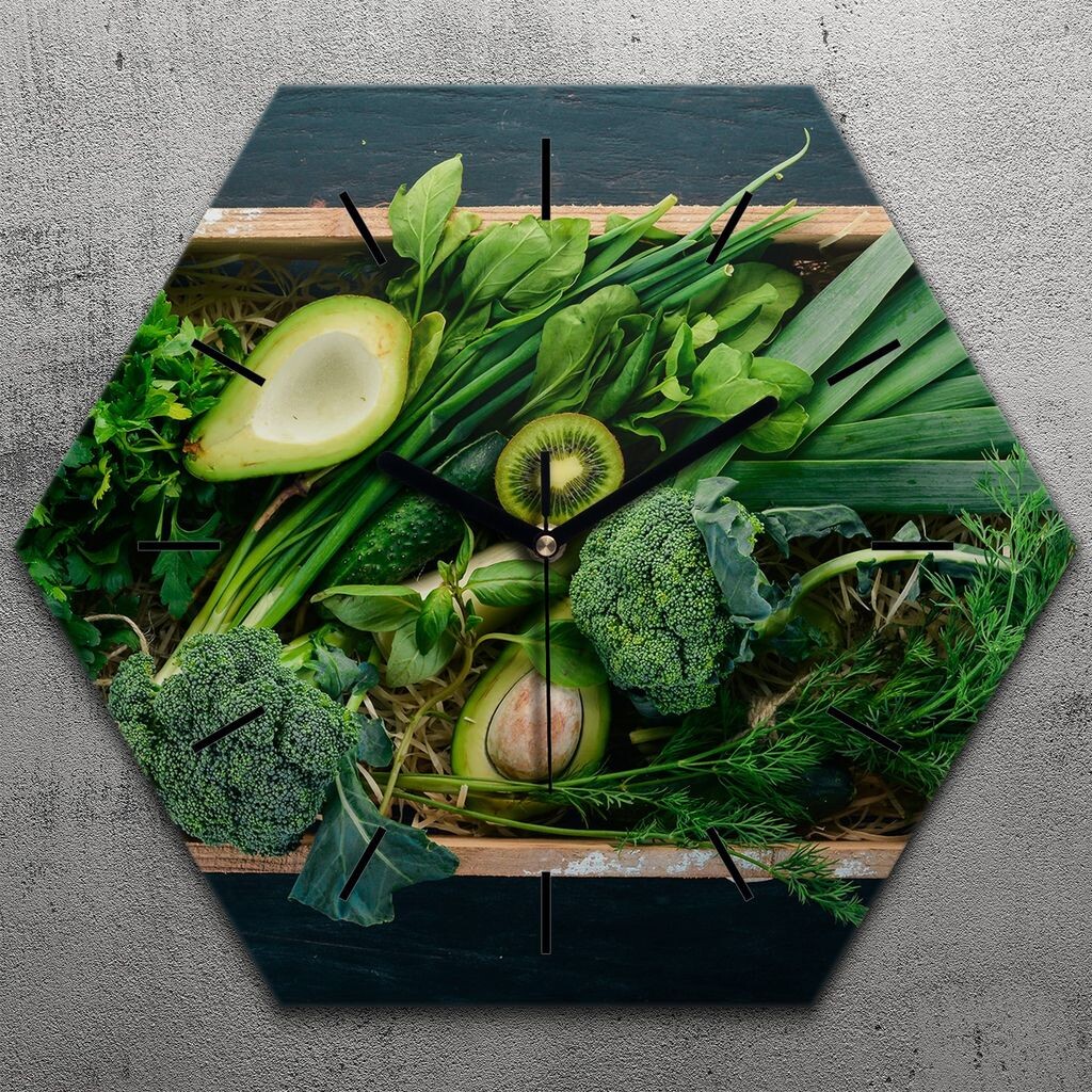 

Часы шестигранные 40 см стекло бесшумные черные стрелки - растительного цвета TastyPrints, зеленый