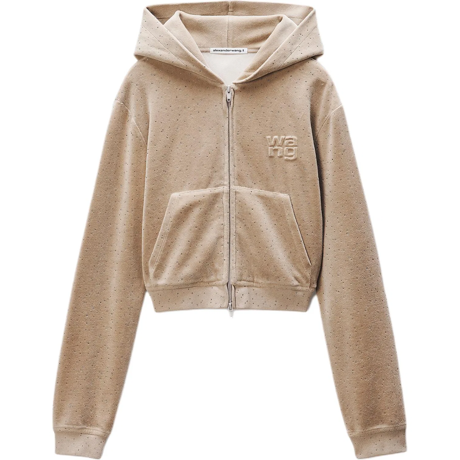 Худи из велюра с декором Hotfix Alexander Wang, Warm Taupe