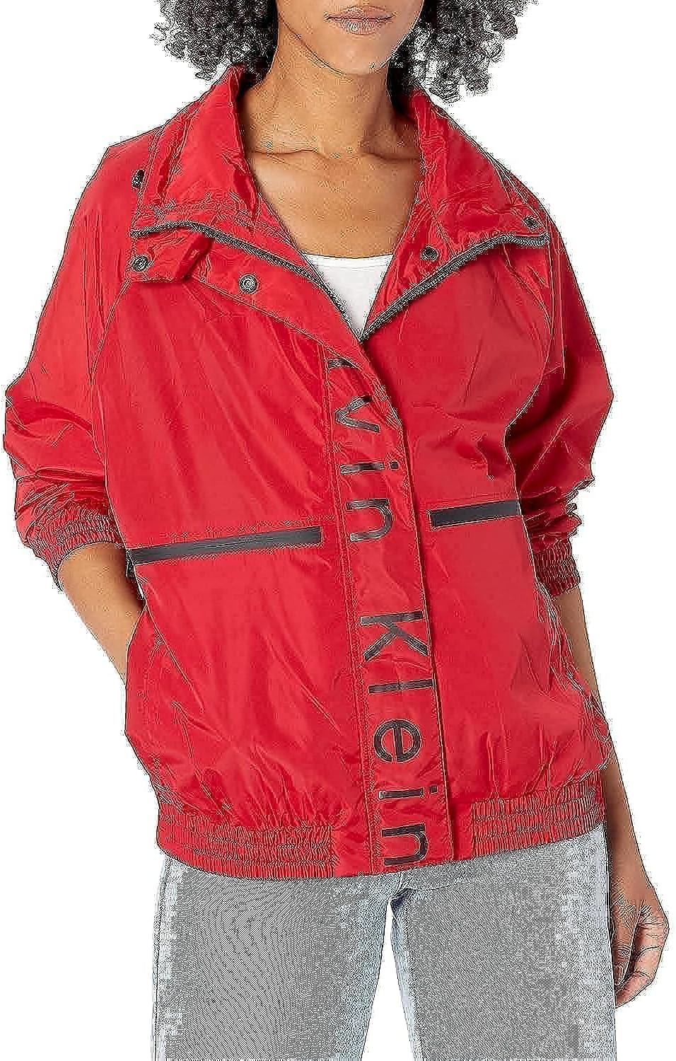 

Женская легкая водонепроницаемая повседневная ветровка Calvin Klein, Logo Striped Crimson