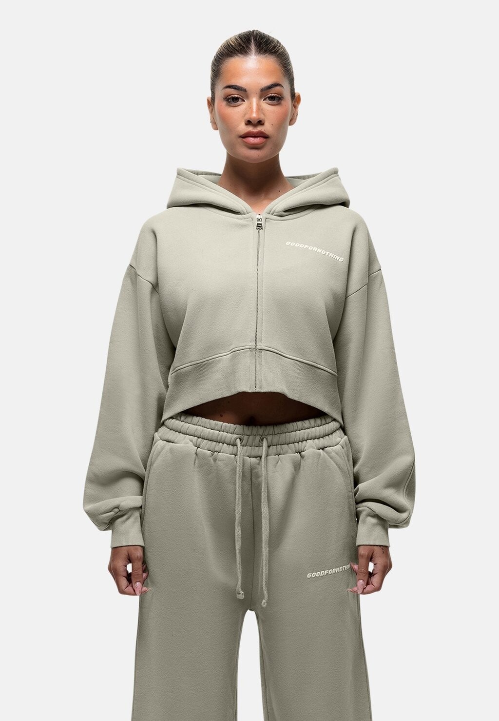 

Толстовка на молнии WASHED CROP ZIP HOODIE Good For Nothing, цвет Stone
