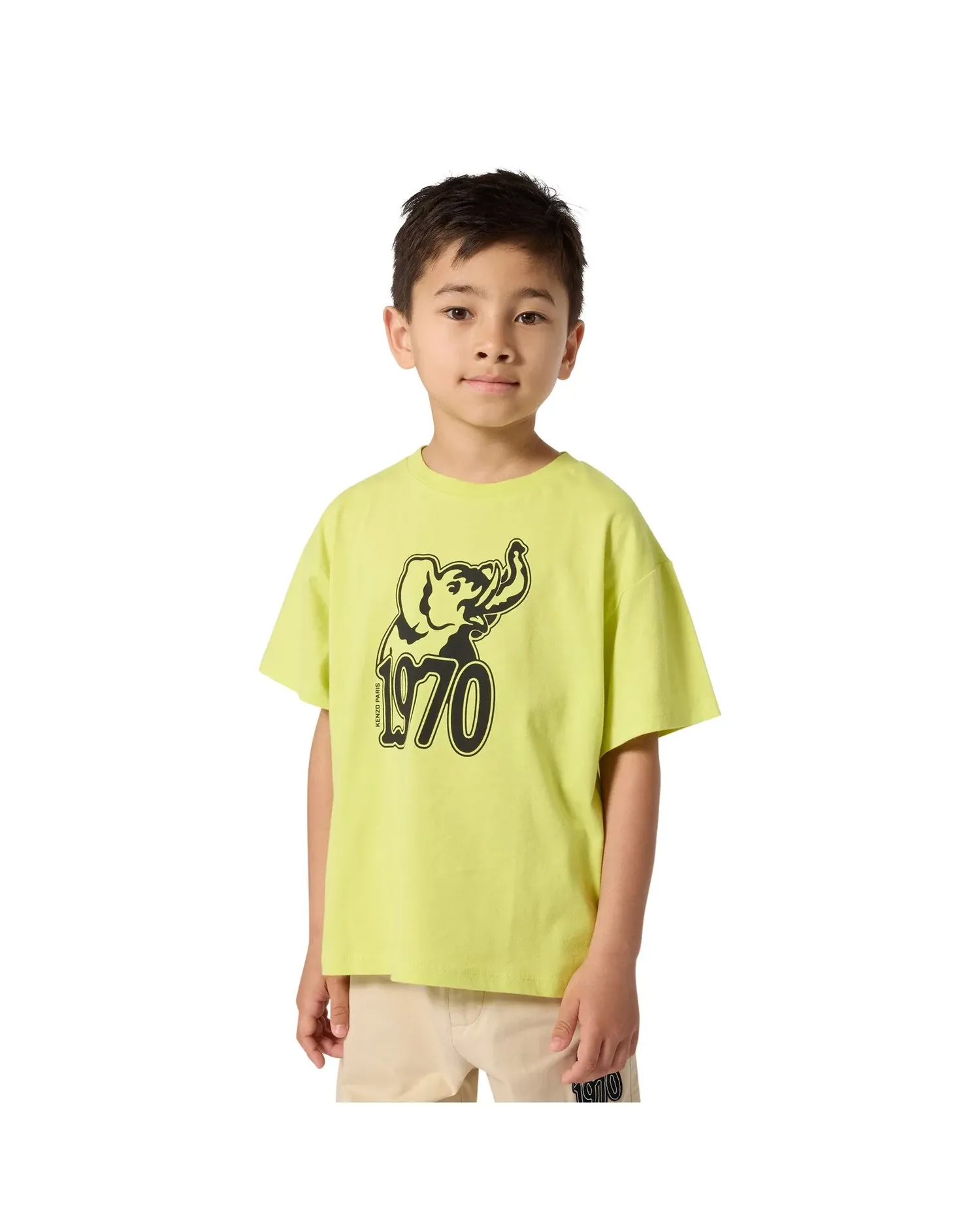 Детская футболка с французскими рукавами с большим принтом из хлопка Kenzo Kids, Natural — фото 2