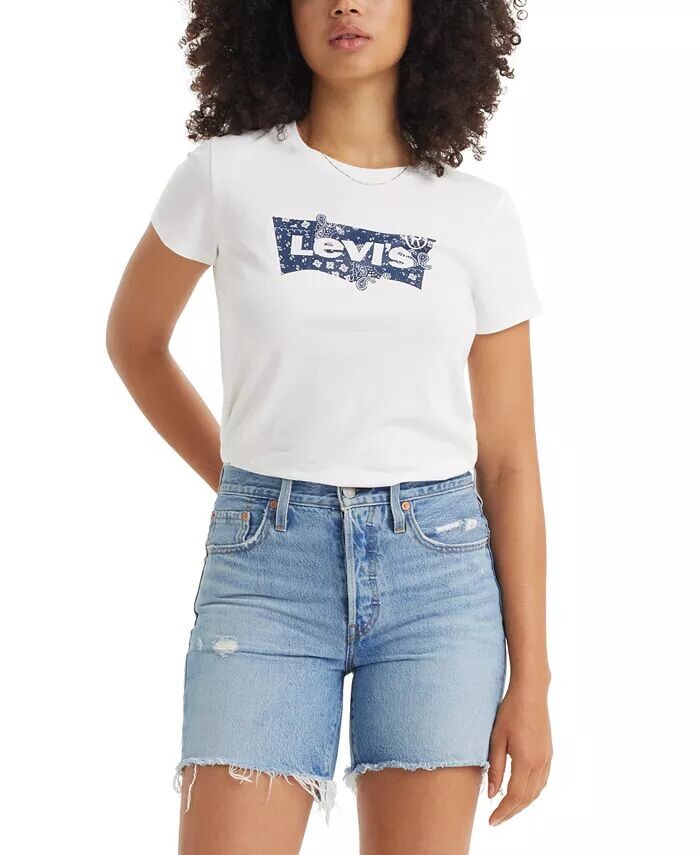 

Женская хлопковая футболка с графическим логотипом Perfect Levi's, белый