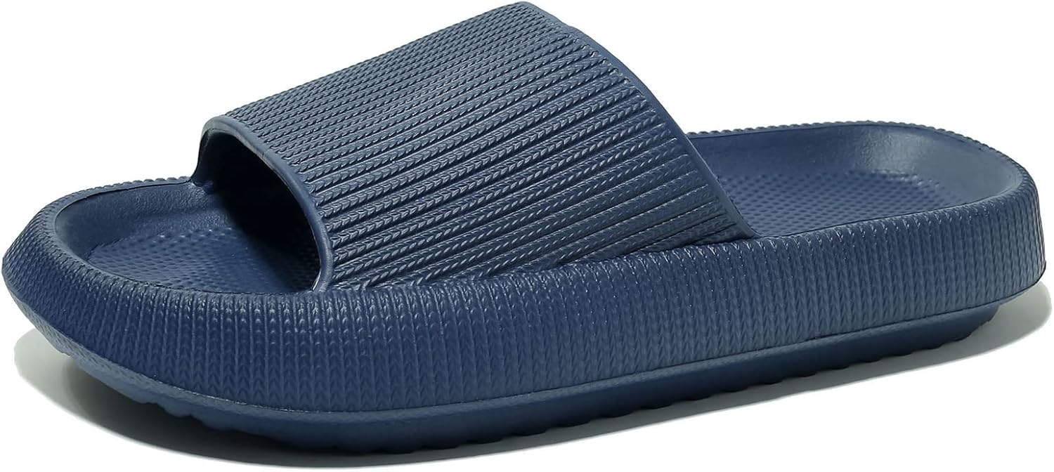 

Домашние шлепанцы NewDenBer Cloud для женщин и мужчин с мягкой амортизирующей подошвой, толстой подошвой, для душа, ванной комнаты, дома, улицы, темно-синий