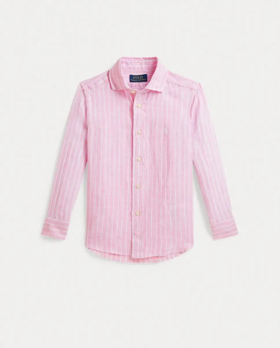 Рубашка для мальчика из льна с принтом Polo Ralph Lauren, белый / розовый