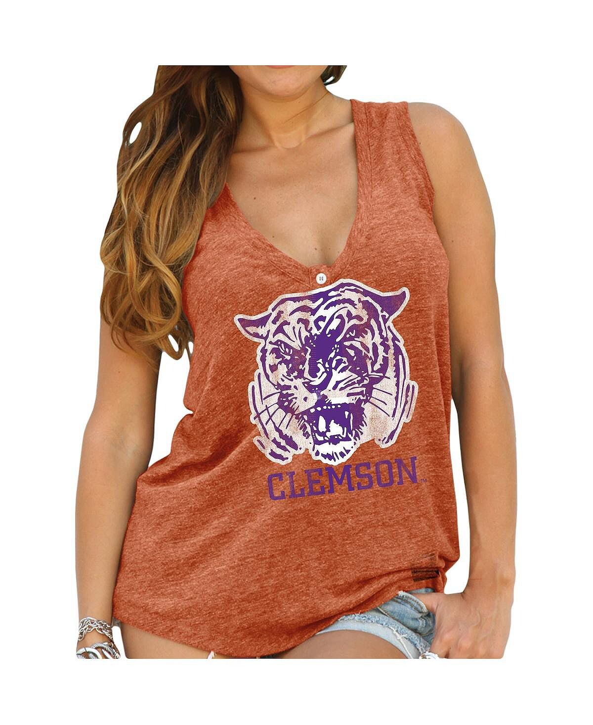 

Женская оранжевая свободная майка-хенли Clemson Tigers Original Retro Brand