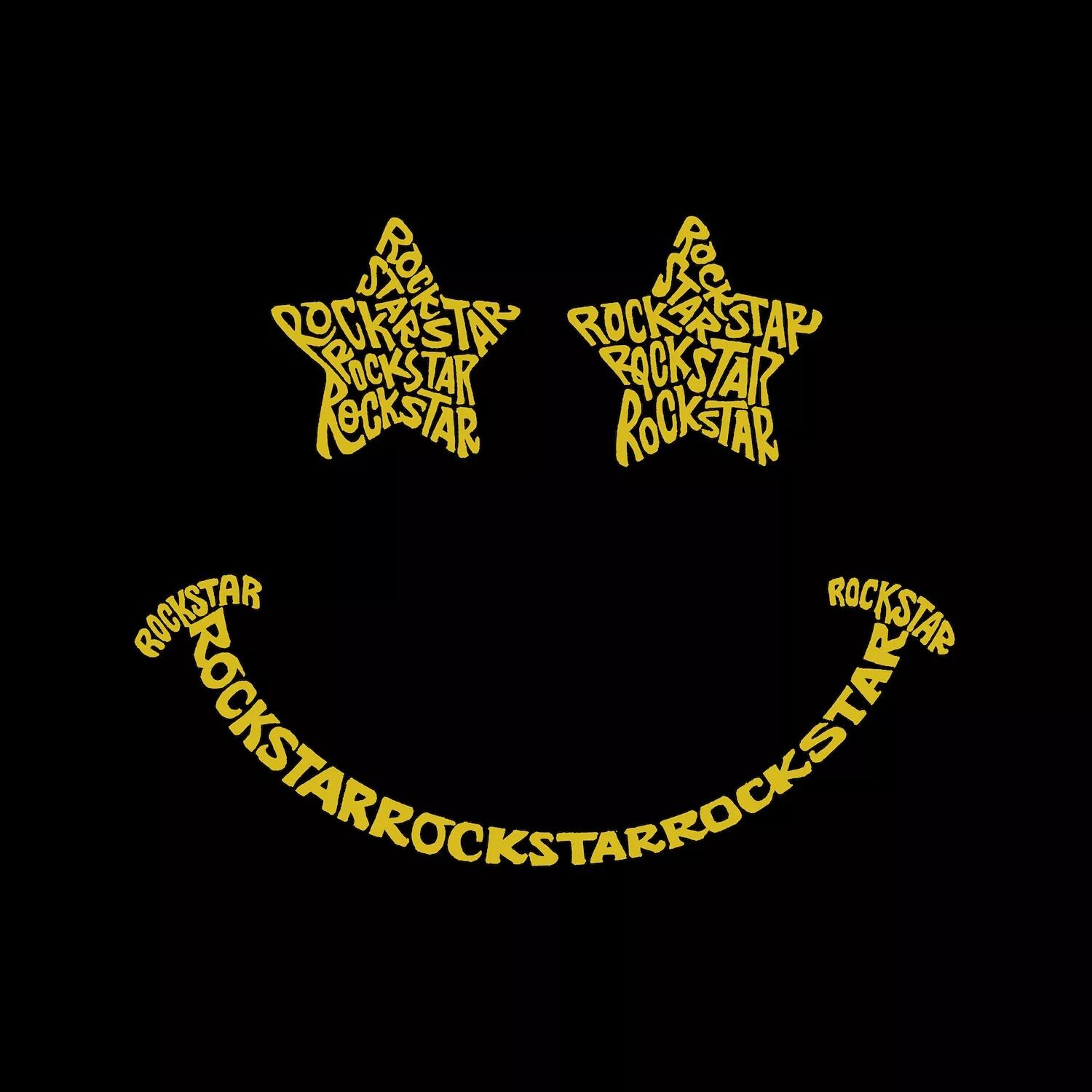 

Rockstar Smiley — мужская футболка с рисунком Word Art LA Pop Art, черный