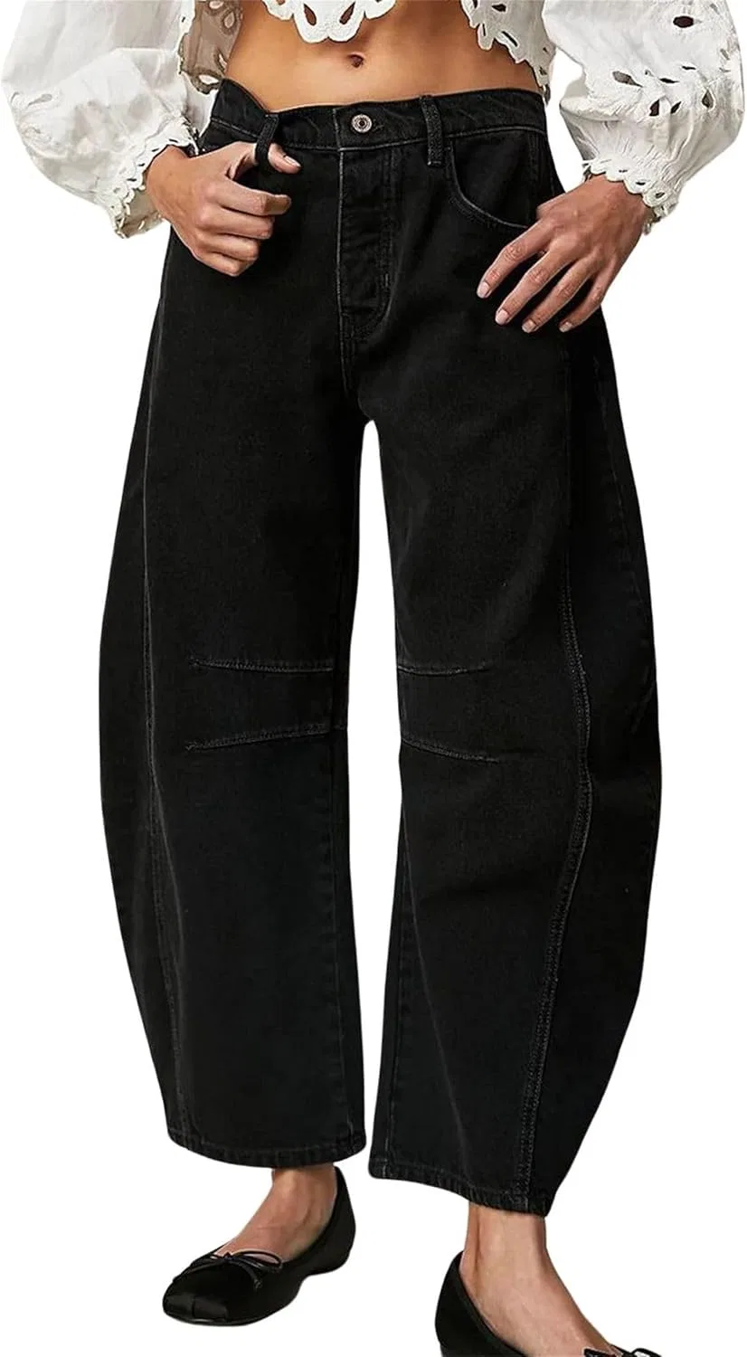 Джинсы женские свободные Leopard Barrel Jeans, черный
